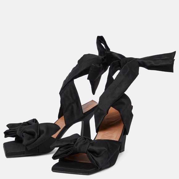 NIB Ganni Black Soft Bow Bow-Tie Heel Sandals - Picture 3 of 16